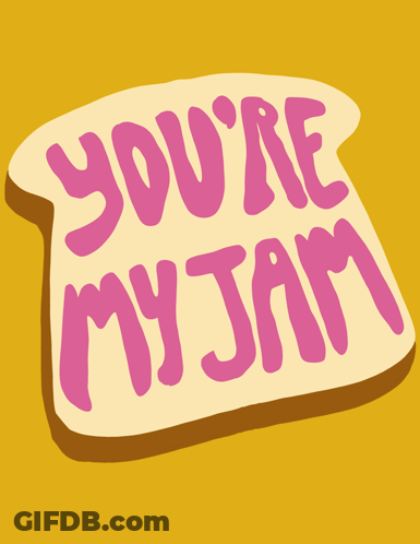 A Piece Of Toast With Purple Jam On It On A Yellow Background GIF