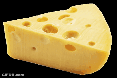 A Piece Of Yellow Cheese With Holes In It On A Black Background GIF