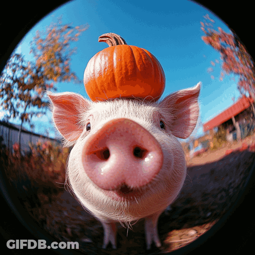 A Pig Is Wearing A Pumpkin On Its Head GIF