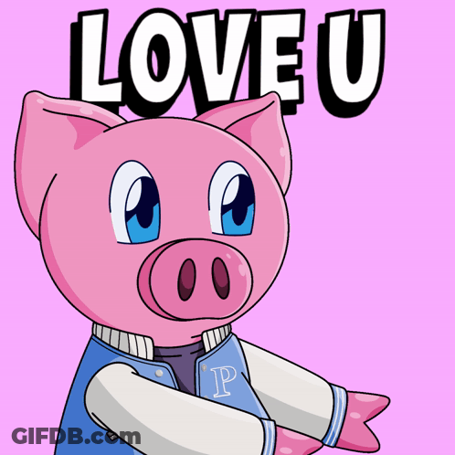 A Pig Wearing A Jacket With The Letter P On It Says Love U GIF