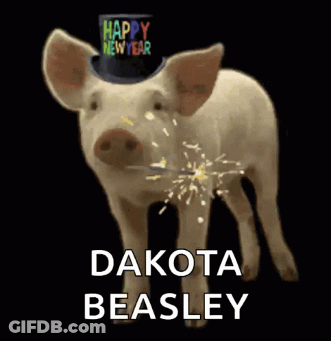 A Pig Wearing A Top Hat That Says Happy New Year On It GIF