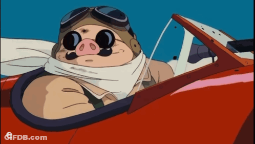 Pig Wearing Goggles And Scarf Flying Plane GIF