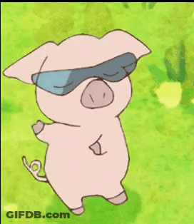 A Pig Wearing Sunglasses Is Standing In The Grass . GIF