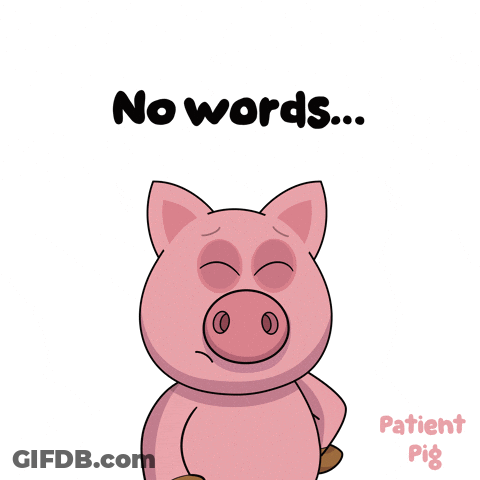 A Pig With Its Eyes Closed And The Words " No Words " Below It GIF