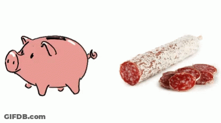 A Piggy Bank Next To A Sausage With Slices GIF
