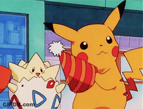 A Pikachu Holding A Party Hat Next To A Togey GIF