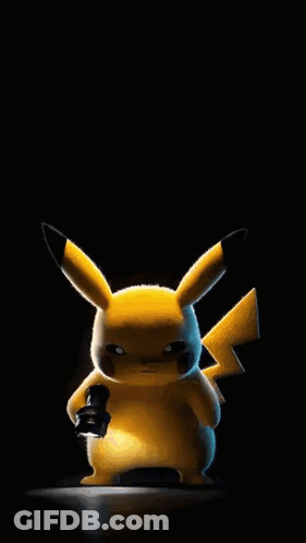 A Pikachu Is Holding A Flashlight In Its Paws . GIF