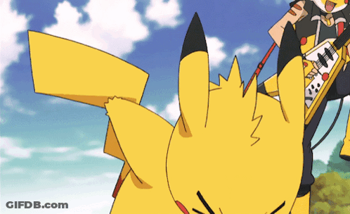A Pikachu Is Playing A Guitar In A Cartoon Scene GIF
