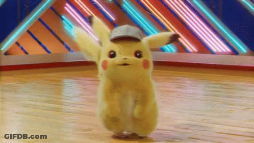 A Pikachu Is Standing On A Wooden Floor Wearing A Hat . GIF