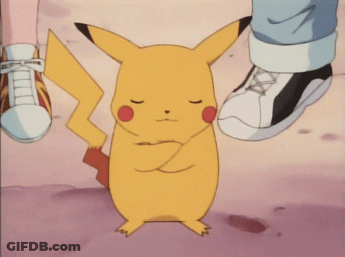 A Pikachu With Its Eyes Closed Is Standing Next To A Person 'S Foot GIF