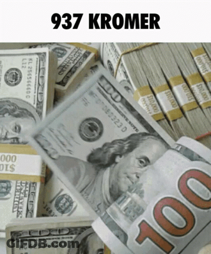 A Pile Of 100 Dollar Bills With The Number 937 Kromer On The Bottom GIF