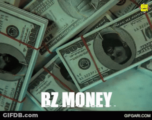 A Pile Of 100 Dollar Bills With The Word Bz Money GIF