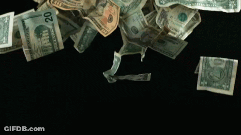 A Pile Of 20 Dollar Bills Falling On A Black Surface GIF