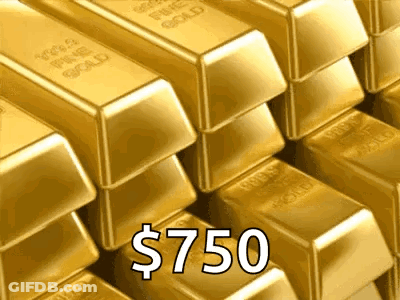 A Pile Of Gold Bars With The Price Of $ 750 GIF