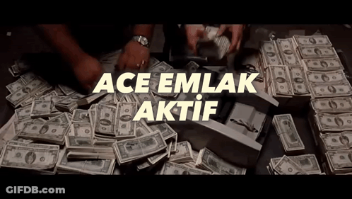 A Pile Of Money With Ace Emlak Aktif Written On The Bottom GIF