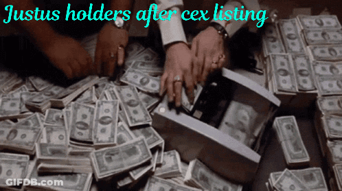A Pile Of Money With The Words Justus Holders After Cex Listing On It GIF