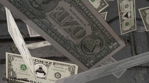 A Pile Of One Dollar Bills With Zero Written On The Front GIF