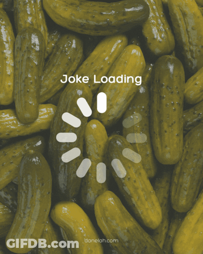 A Pile Of Pickles With A Sign That Says Jellow Loading GIF