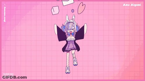 A Pile Of Pink Hearts With A Bunny Sitting On Top Of It GIF