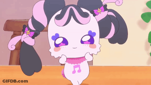 A Pink And Black Cartoon Character With A Music Note On Her Chest GIF