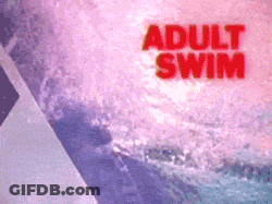 A Pink And Blue Background With The Words Adult Swim In Red Letters GIF