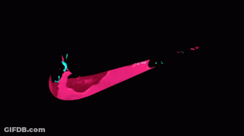 A Pink And Blue Nike Swoosh Is Against A Black Background GIF