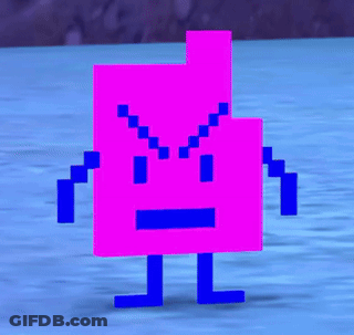 Pink And Blue Pixel Character Standing In Water GIF