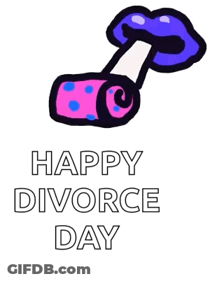 A Pink And Blue Tie With The Words Happy Divorce Day Written Below It GIF