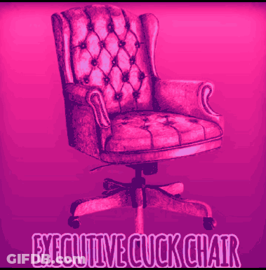 A Pink And Purple Chair With The Words Executive Cuck Chair On It GIF