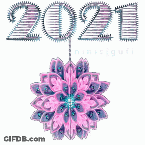 A Pink And Purple Flower With The Year 2021 Written Above It GIF