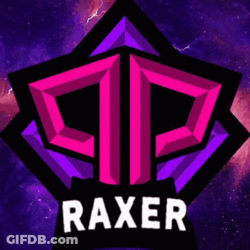 A Pink And Purple Logo With The Name Raxer On It GIF