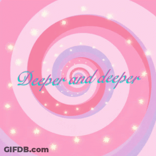 A Pink And Purple Swirl With Deeper And Deeper Written On It GIF