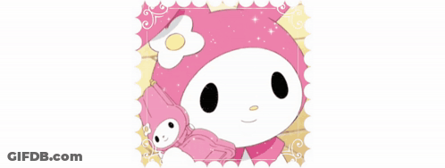 A Pink And White Cartoon Character With A Flower On Her Head GIF