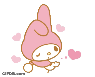 A Pink And White Cartoon Character With Hearts Around Her GIF