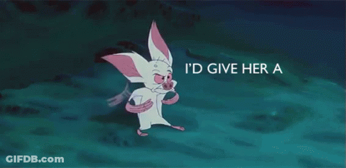 A Pink And White Cartoon Character With The Words " And Yeah " Behind Him GIF