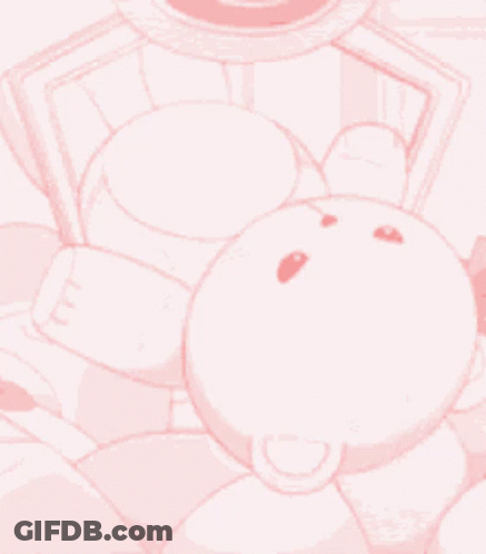 A Pink And White Drawing Of A Teddy Bear In A Machine GIF