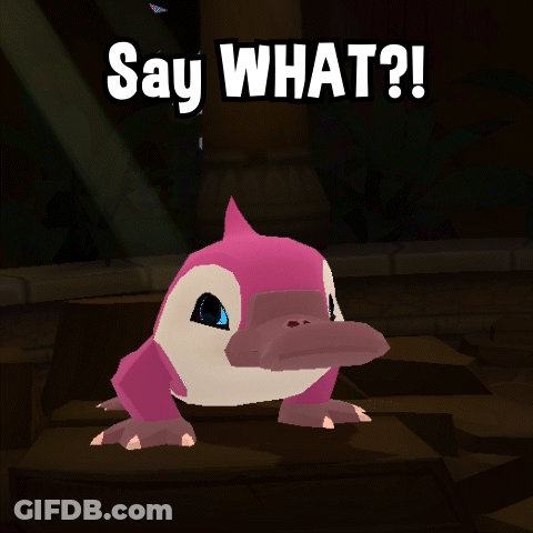 A Pink And White Duck With The Words Say What Written Above It GIF