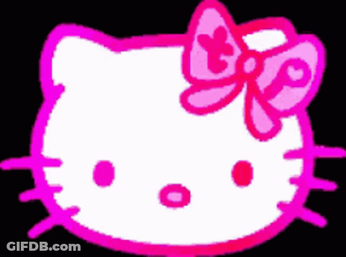 A Pink And White Hello Kitty With A Pink Bow On Her Head GIF
