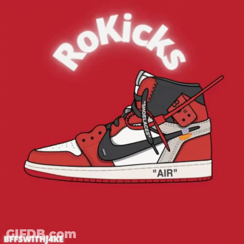 A Pink And White Nike Shoe With Rokicks Written On It GIF