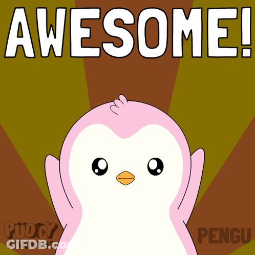 A Pink And White Penguin With The Words Awesome Behind It GIF