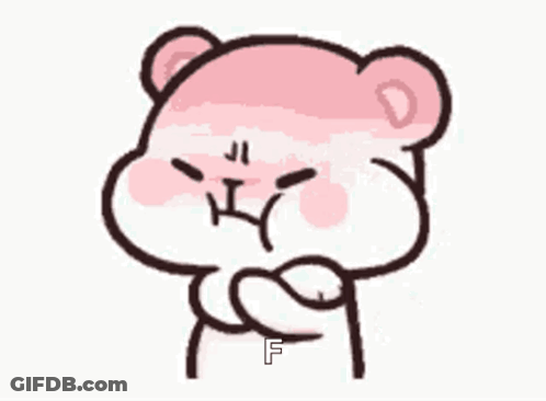 A Pink And White Teddy Bear Is Making A Funny Face And Has The Letter F On Its Chest . GIF