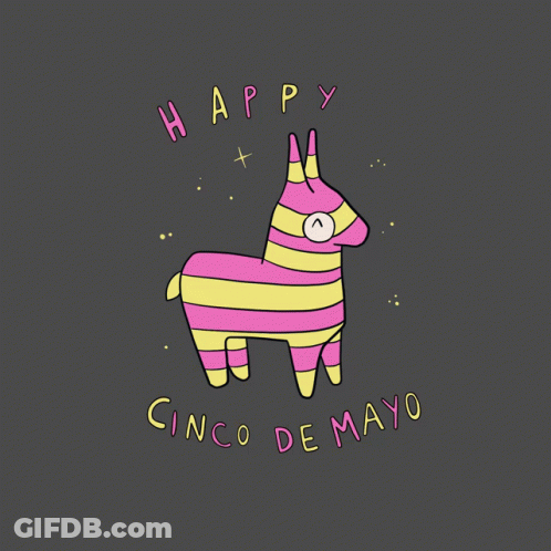 A Pink And Yellow Pinata With The Words Happy Cinco De Mayo Written Below It GIF