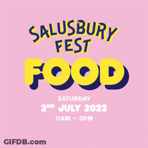 A Pink And Yellow Poster For Salsbury Fest Animals On Saturday July 2Nd 2022 GIF