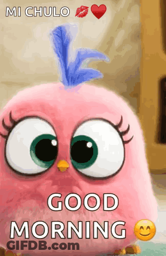 Pink Angry Bird Saying Good Morning With Kiss GIF