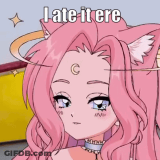 A Pink Anime Girl With Cat Ears And A Crescent Moon On Her Forehead Is Wearing A Choker . GIF