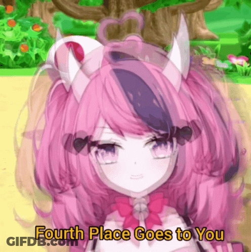 A Pink Anime Girl With Horns And The Words Fourth Place Goes To You Below Her GIF