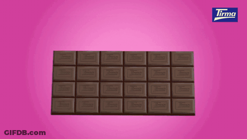 A Pink Background With A Bar Of Tirma Chocolate In The Foreground GIF