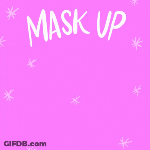 A Pink Background With A Blue Mask And The Words Mask Up And Drop Off Your Ballot GIF