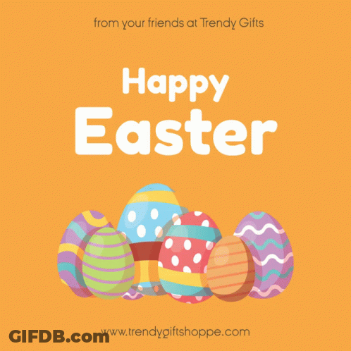 A Pink Background With A Bunch Of Colorful Easter Eggs And The Words Happy Easter GIF