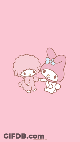 A Pink Background With A Bunny And A Sheep In A Heart Shape GIF